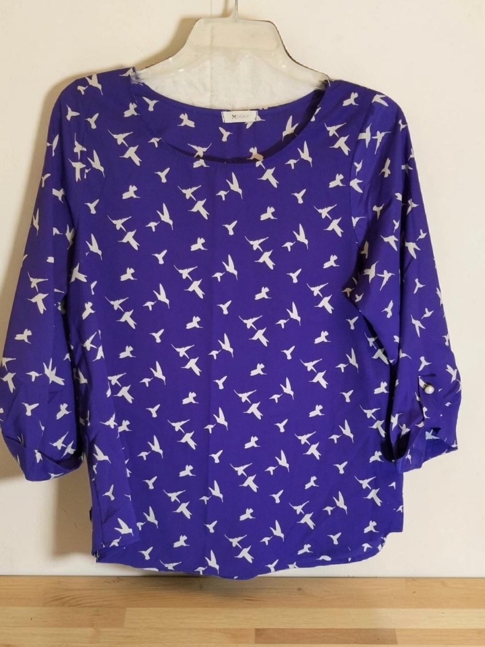Everly Women's Cobalt Blue  Bird-Print 3/4 Sleeve Top Medium